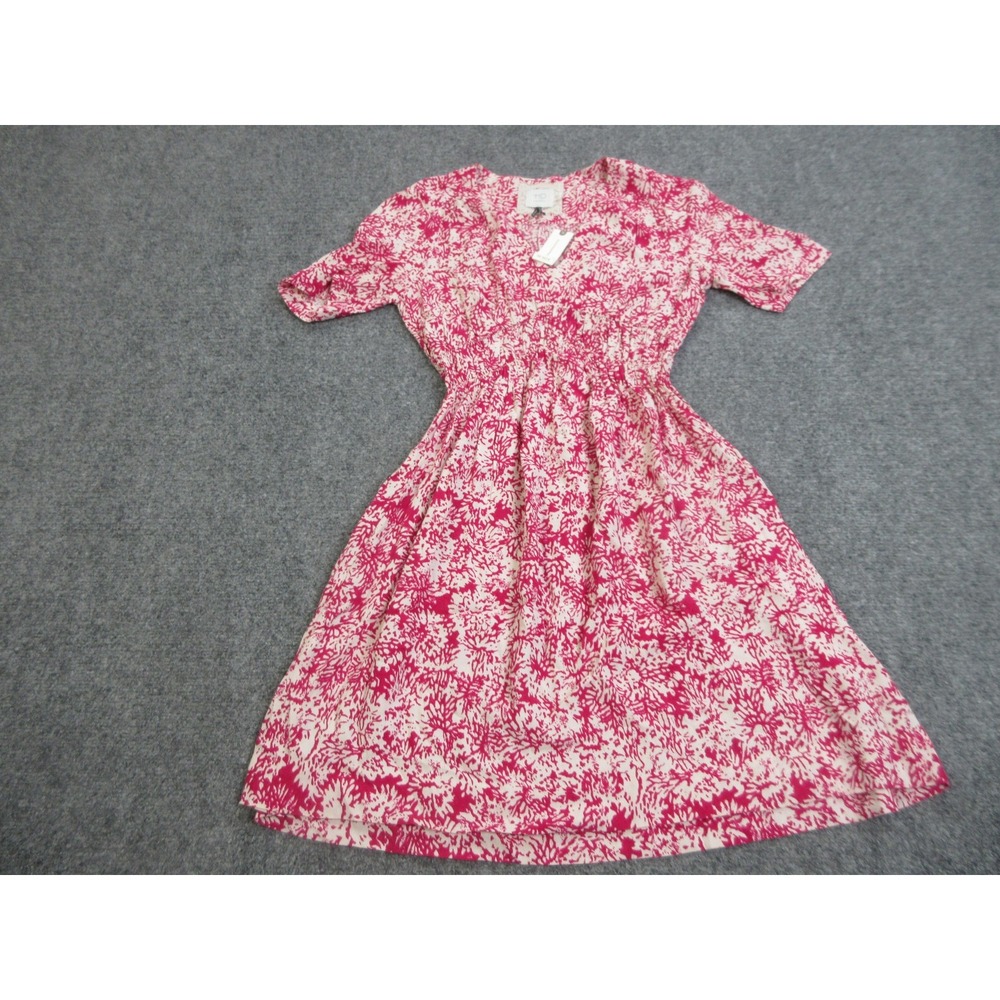 HD In Paris Dress Womens 2 Pink Floral Fit & Flare Short Sleeve Anthropologie